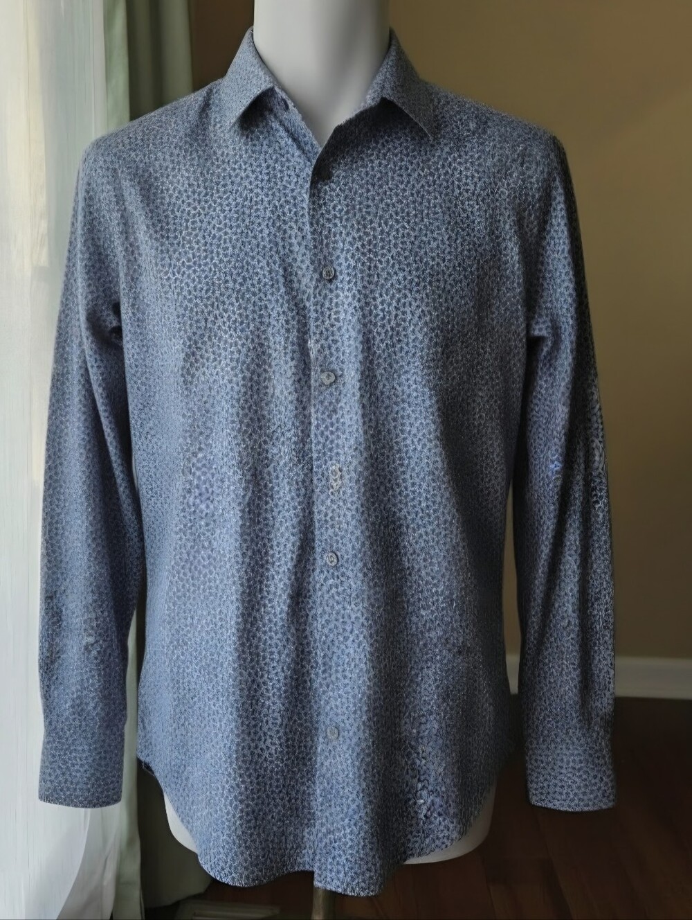 Bugatchi OoohCotton Men's XL Navy Paisley 8-Way‎ Stretch Performance Button Down